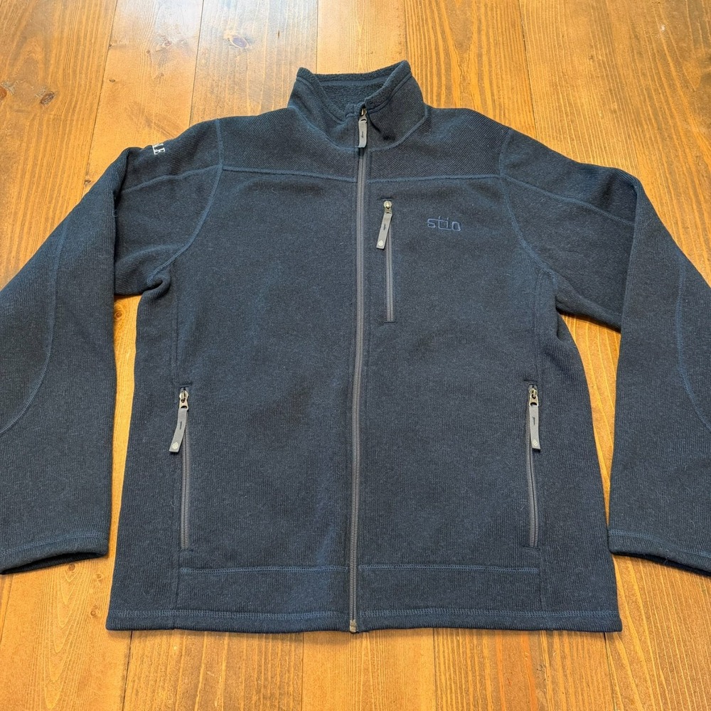 Stio Wilcox Fleece Jacket Mens Large Navy Blue Full Zip Knit *SLEEVE LOGO*